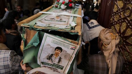 Yemen's Houthis hold funeral for 17 militants killed in US-UK air strikes